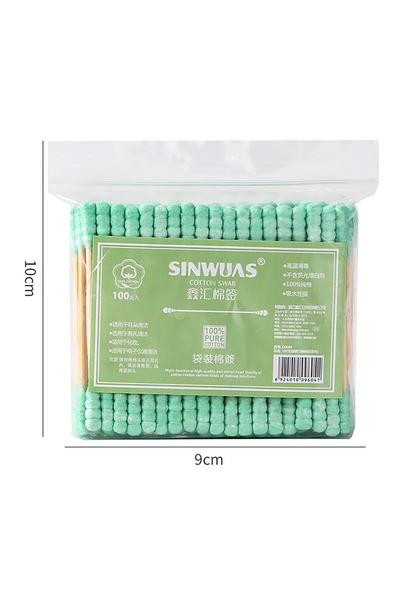 Choice3 F15 Green 100pcs Pack Double Head Cotton Swab Women Makeup Cotton Bud...