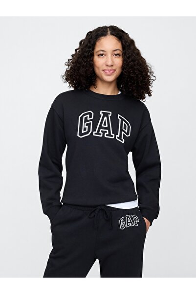 GAP Kadın Siyah Gap Logo Bisiklet Yaka Fleece Sweatshirt