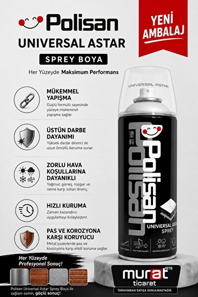 Polisan Universal Astar Sprey Beyaz 400 ml – Çok Amaçlı Astar Boya (Pas ve Ko...