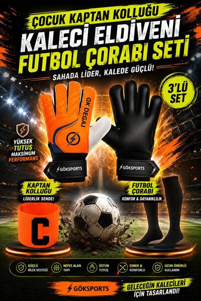 Gök Sports Children's Captain Armband Goalkeeper Gloves Football Sock Set wit...