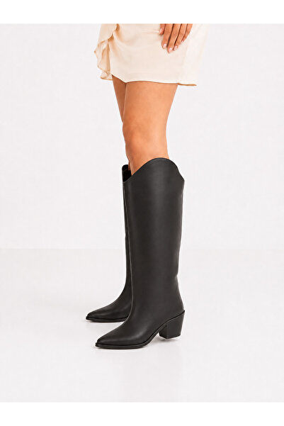 POTEEN Leo Women's XL Cut Wide Toe Thick Heeled Boots C320-Black