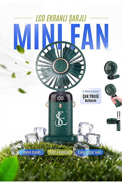EN SİGA Lcd Ekranlı Şarjlı Mini El Boyun Masa Fanı Seyahat Taşınabilir Fan Ar...