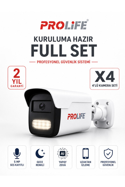 PROLİFE 4 Lü Sesli Güvenlik Kamerası 8 Girişli Kayıt Cihazı 5 Mp Gece Renkli ...