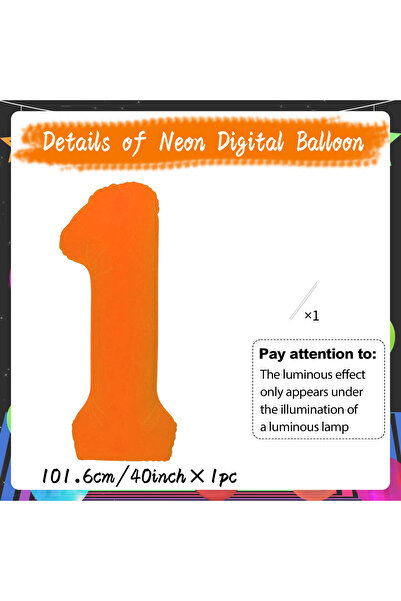 Choice 40inch 1 40 inch Orange Neon Fluorescent Digital Balloons with 0-9 Alu...