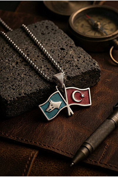 Begondio Handcrafted Stainless Steel Chain Men's Necklace with Göktürk and Tu...