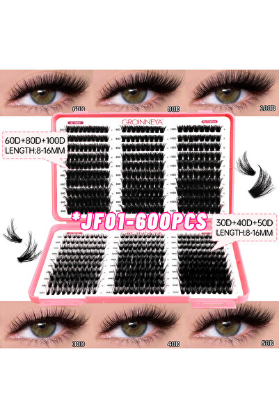 choice2 600PCS-JF01 GROINNEYA Lashes Cluster DIY Lash Extension Mixed Tray Cl...