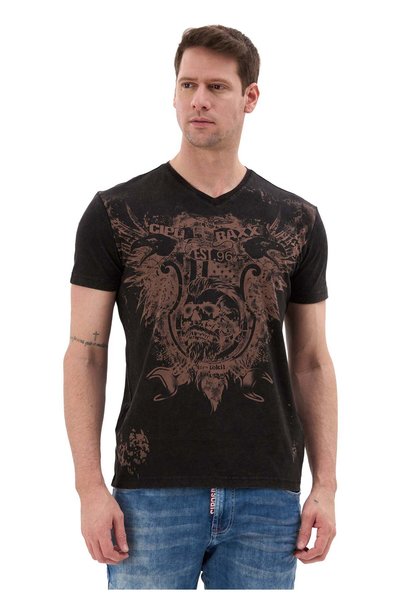Cipo & Baxx Erkek T-Shirt Bisiklet Yaka Günlük Rahat Kesim Pamuklu Baskılı Tshirt CT856
