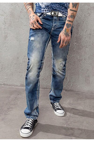 Generic Brand Cd149 Decorative Stitched Relaxed Fit Men's Jean Trousers