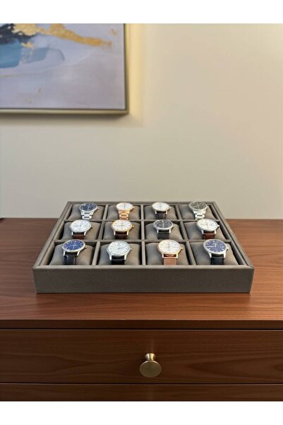 İmpala Kutu Watch and Jewelry Stand with 12 Compartments, Suede Fabric Coveri...