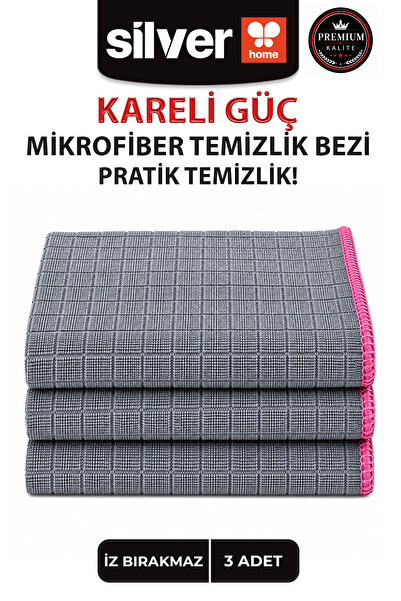 SİLVER HOME 3 Pieces of Universal Checkered Microfiber 40X40Cm Cleaning Cloth...