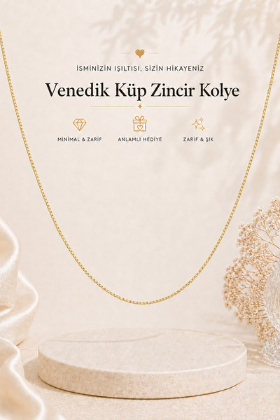emirOmade 925 Ayar Gümüş Venedik Küp Zincir Kolye 1mm Gold Rengi 14 Ayar Altı...