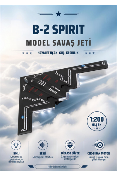 KentOyuncaK Göklerin Hakimi: B-2 Hayalet Savaş Uçağı - Işıklı Sesli 1:200 Ölç...