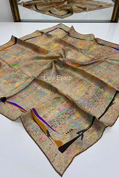 Aker Sura Silk Scarf Yellow, Purple, Mink Batik Patterned