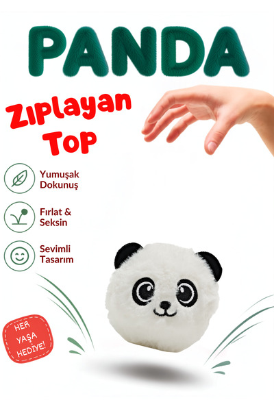 KentOyuncaK Zıplayan Peluş Top Oyuncak - Sevimli Panda Seken Peluş Hayvan - B...