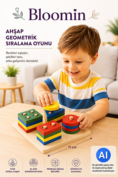 Bloomin 4-Piece Wooden Bultak Geometric Shape Placement Game Educational Toy