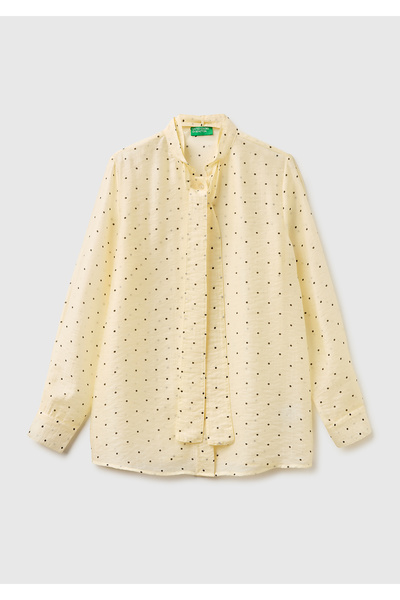 United Colors of Benetton Women's Cream Lyocell Blended Long Sleeve Poplin Sh...
