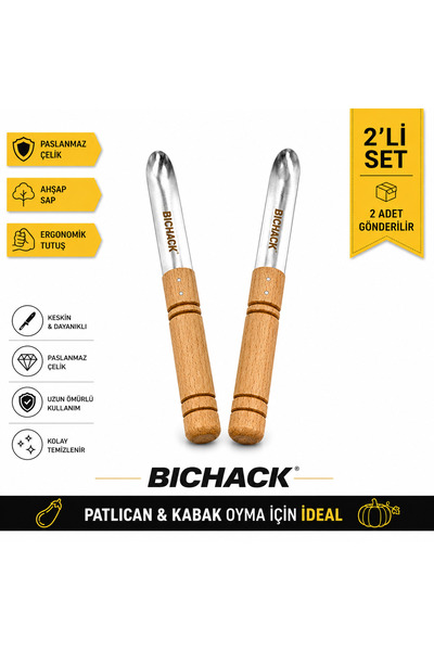 ÖZKANLAR 2 Adet Oval Ahşap Saplı Patlıcan & Kabak Yöresel Sebze Oyma Bıçağı
