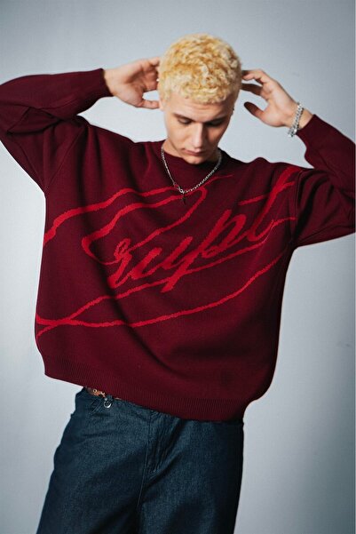 Crupt Studio Pulover tricotat pentru bărbați, culoare burgundy, model Crupt N...