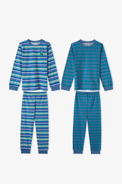 Penti Blau gestreiftes Lovers-Pyjama-Set aus Baumwolle mit langen Ärmeln für ...
