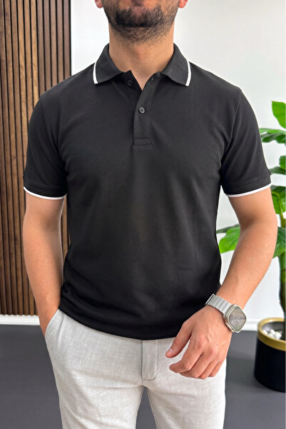 Edwox Men's Soft Fabric Polo Collar T-Shirt Black Edw506