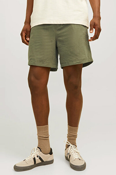 Jack & Jones Erkek Geschnitten Khaki Linen Slim Shorts - 12248629
