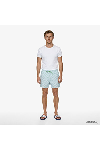 Lacoste Erkek Regular Fit Desenli Mavi Deniz Şortu