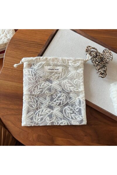 choice2 C Retro Lace Storage Pouch Apricot Lace-Cutout Embroidered Multi-Purp...