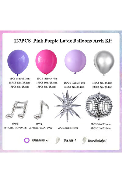 Choice oval as the pictures 127pcs pink purple Kpop Disco Music Balloon Arch ...