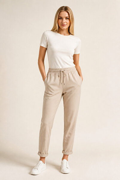Bravie Women's Double Leg Sweatpants Beige 2629