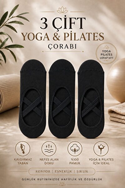 PJ & Me Black Color 3-Piece Pilates and Yoga Socks Set with Special Non-Slip ...