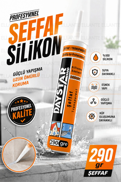 ellante Daystar Şeffaf Silikon Mastik 290 Gr Güçlü Yapışma Suya Dayanıklı Ban...