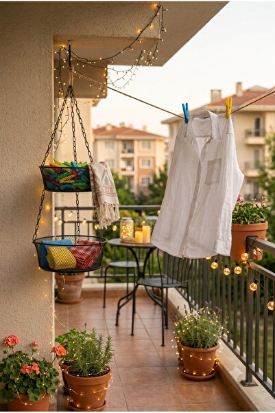 VENON Black 2-Tier Balcony Basket Clothes Basket Organizer Metal Decorative Basket with Hanging Bracket Garden