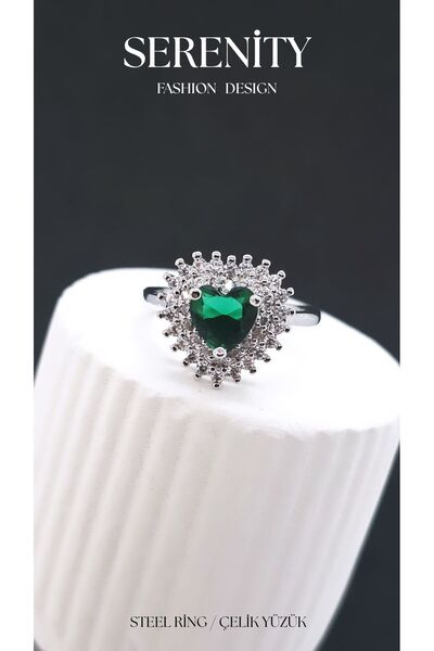 Serenity Heart Figure Waterway Zircon Stone Steel Plated Ring