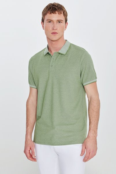 AC&Co / Altınyıldız Classics Men’s Green Slim Fit Cotton Polo Neck T-Shirt with Shrink-Resistant Fabric
