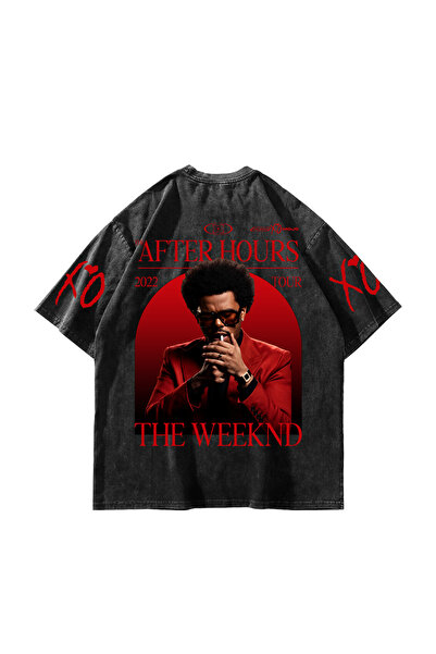 Sekizbiraltı تي شيرت The Weeknd After Hours أسود قابل للغسل ومقاس كبير