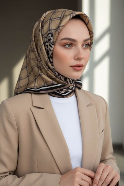 Vissona %100 Twill İpek Leopar Desenli Bej Renkli 90x90 Eşarp Dikim Şekli : E...