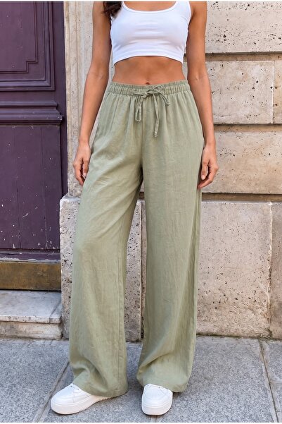 alanora Beli Linen Blend Summer Palazzo Trousers with Rubber Detail
