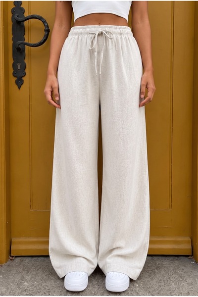 alanora Women's Loose-Fit Linen Trousers with Elastic Waist