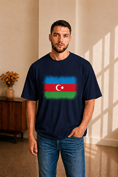 sngl tekstil Men's Oversized Azerbaijan Flag Printed Short Sleeve T-Shirt S m...