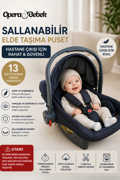 Molmini Bebek Puset Taşıma OTO KOLTUĞU DEĞİLDİR Siyah Bebek Taşıma Puseti Ana...