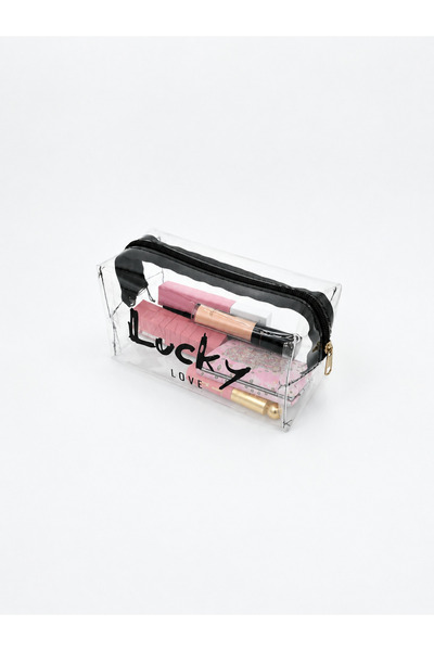 UCCELLO Transparent Makeup Bag with Lucky Love Writing Black Zipper Cosmetic ...