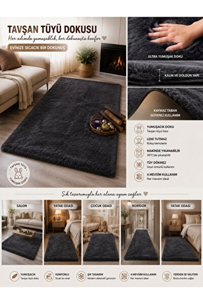 Myevilla Decorative Rabbit Feather Ultra Soft Plush Non-Slip Carpet Runner
