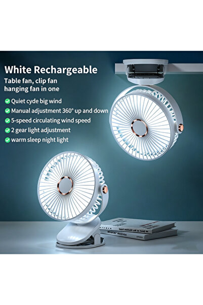 Choice White New 3 in 1 Portable Mini Clip Fan Rechargeable Air Circulator Wi...