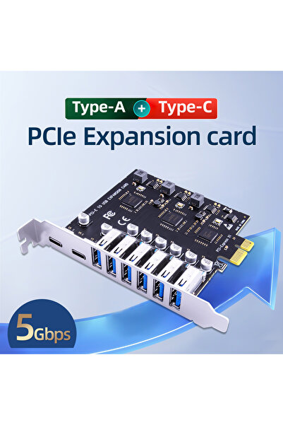 Choice PCIe x1 to USB3.2 Gen1 5Gbps expansion card PCI Express to 8-port USB ...