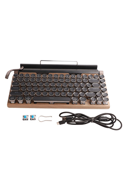 Choice wood Typewriter Keyboard 83 Keys Vintage Wireless Mechanical Keyboard ...