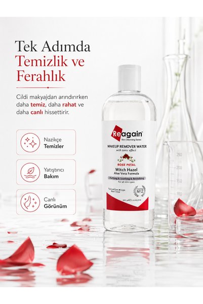 Reagain Natural Rose Water Tonic Effect Make-Up Cleansing Water - All Skin Types Including Sensitive Skin (400 ml)