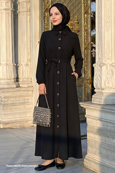 InStyle Linny Buttoned Shirt Golier Abaya - Black