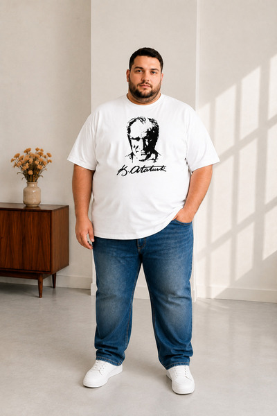 sngl tekstil Men's Large Size Short Sleeve Ataturk Printed T-Shirt 3XL 4XL 5X...