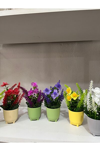 LABURN 6 Adet Saksılı Yapay Çiçek Sunumluk Dekoratif Plastik Çiçek Plastik Sa...