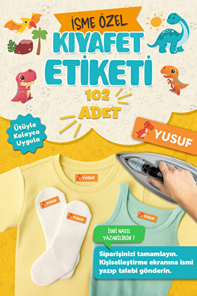 MSticker Kıyafet Etiketi - Okul Kıyafetlerine Kişiye Özel 30 Saniyede Kolay Uygulama Yıkanabilir - Dinazorlar